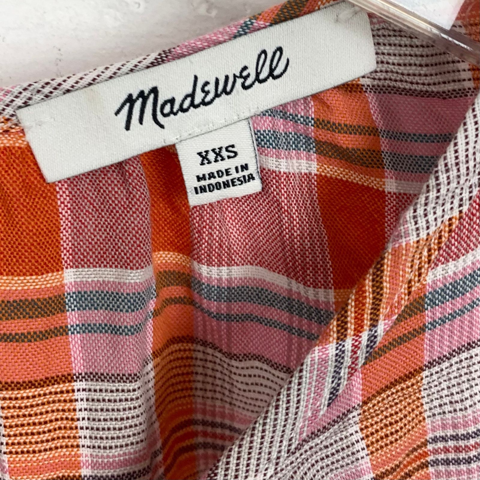 Madewell Madewell Plaid Shirred Neck Boxy Top Cotton Short Sleeve Size XXS / US 00 / IT 34 - 3 Thumbnail