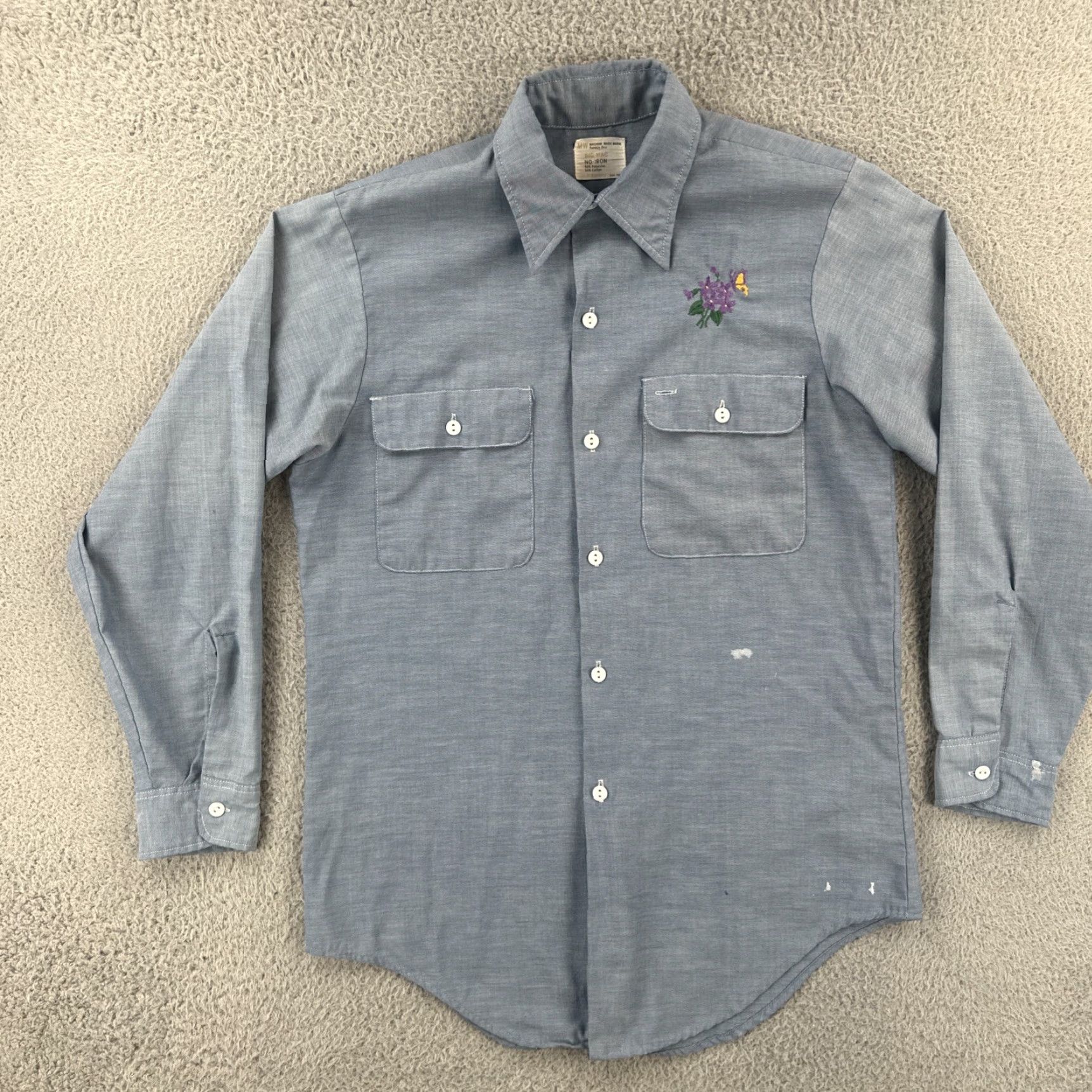 Vintage VINTAGE Big Mac Shirt Embroidered Flowers 1960s Rockabilly Cotton Blend Button-Front Long Sleeve M Blue Mens Size US M / EU 48-50 / 2 - 3 Thumbnail