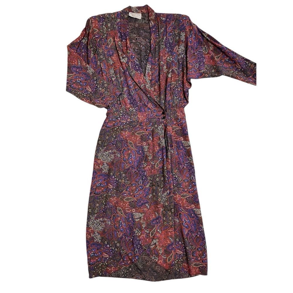 Other Vintage Karin Stevens Long Sleeve Padded Shoulders Wrap Dre Size M / US 6-8 / IT 42-44 - 5 Thumbnail