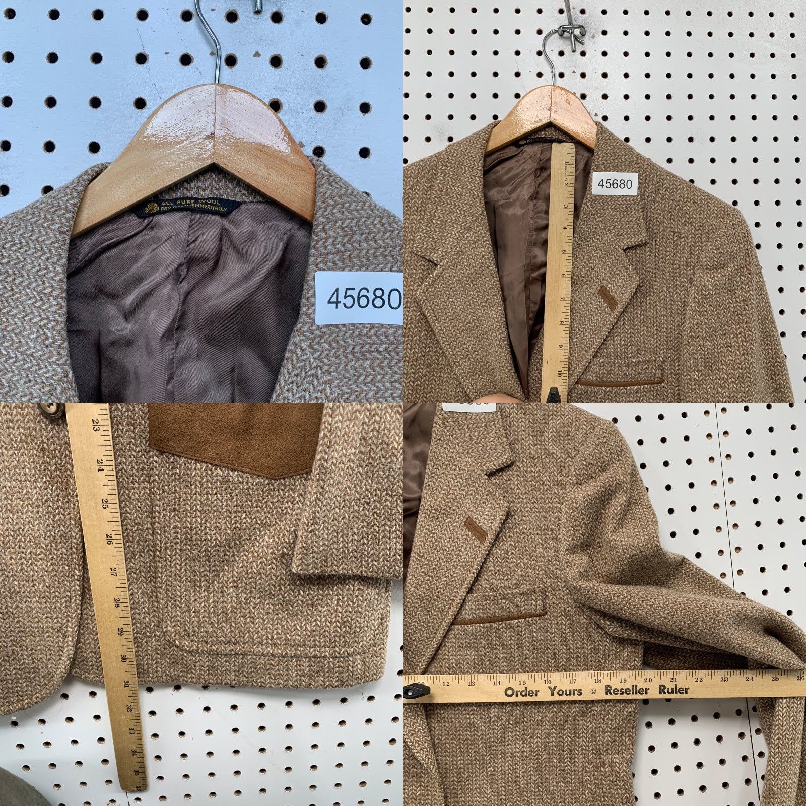 Vintage VINTAGE Whitehouse & Hardy Blazer Mens 38 Tweed Wool Brown USA Leather Pocket Flap 60s 70s Size 38R - 8 Thumbnail