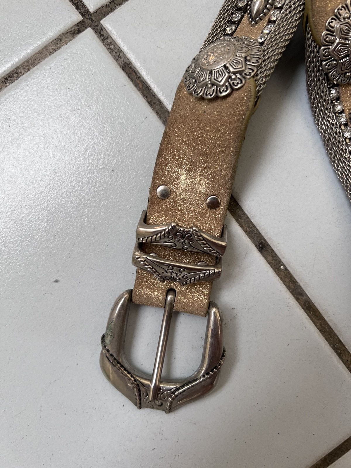 Vintage Vintage Nanni Avant Garde Metal Leather Y2K Belt Size 28 - 2 Thumbnail