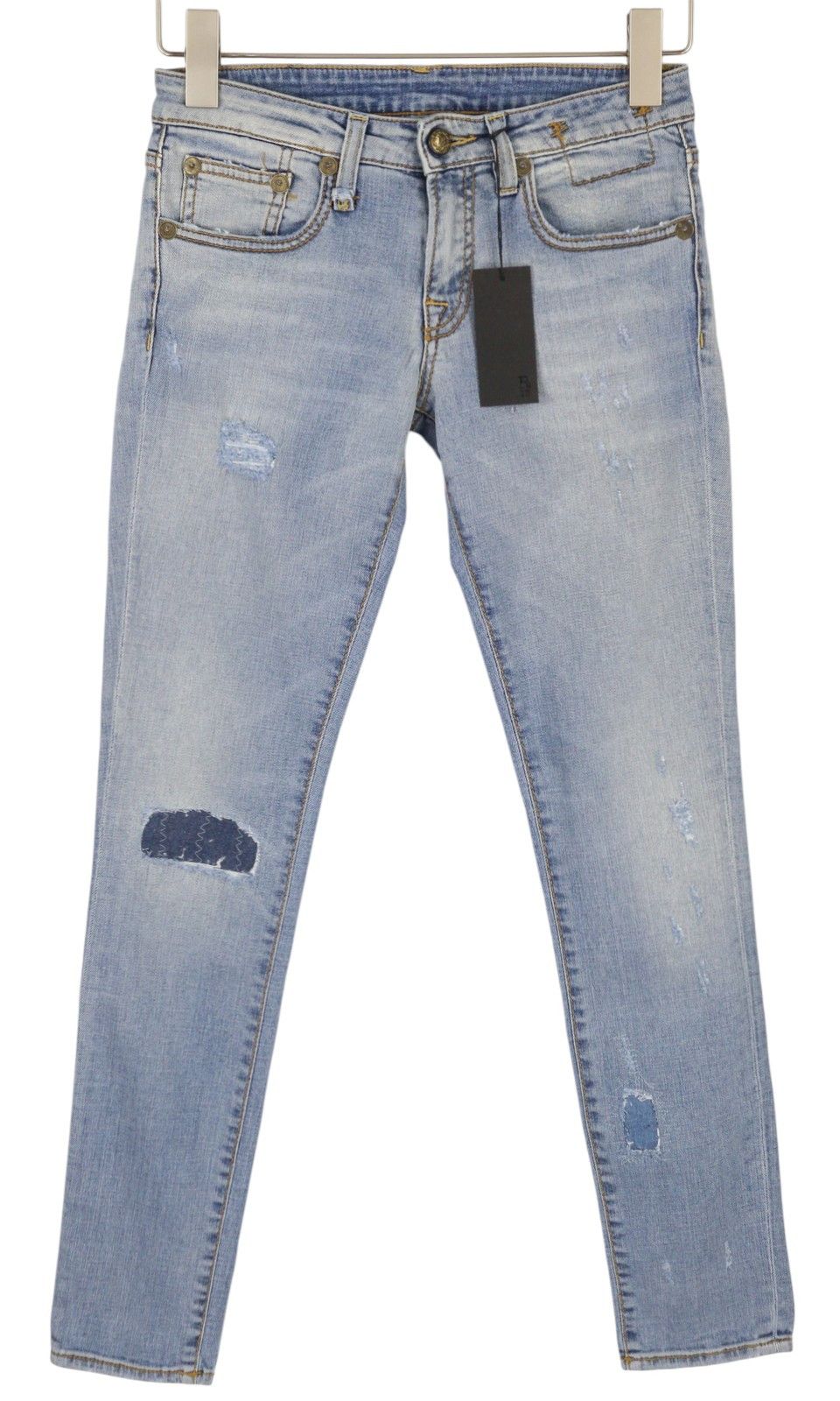 R13 ALISON CROP 24 Light Destroyed Faded Patches Distress 86487 Size 24" / US 00 / IT 34 - 1 Thumbnail