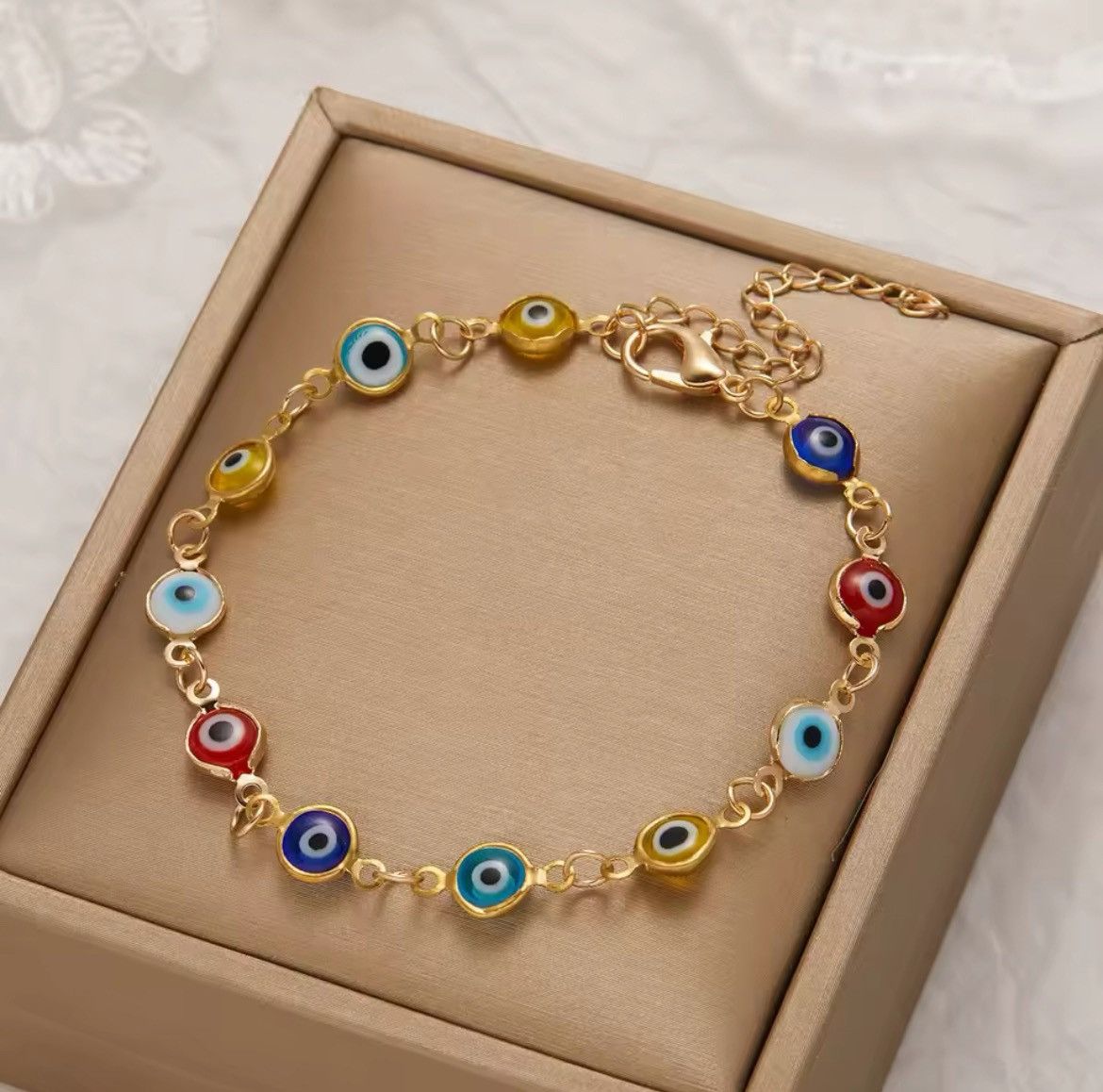 Handmade Evil Eyes Gold Chain Bracelet Size ONE SIZE - 1 Thumbnail