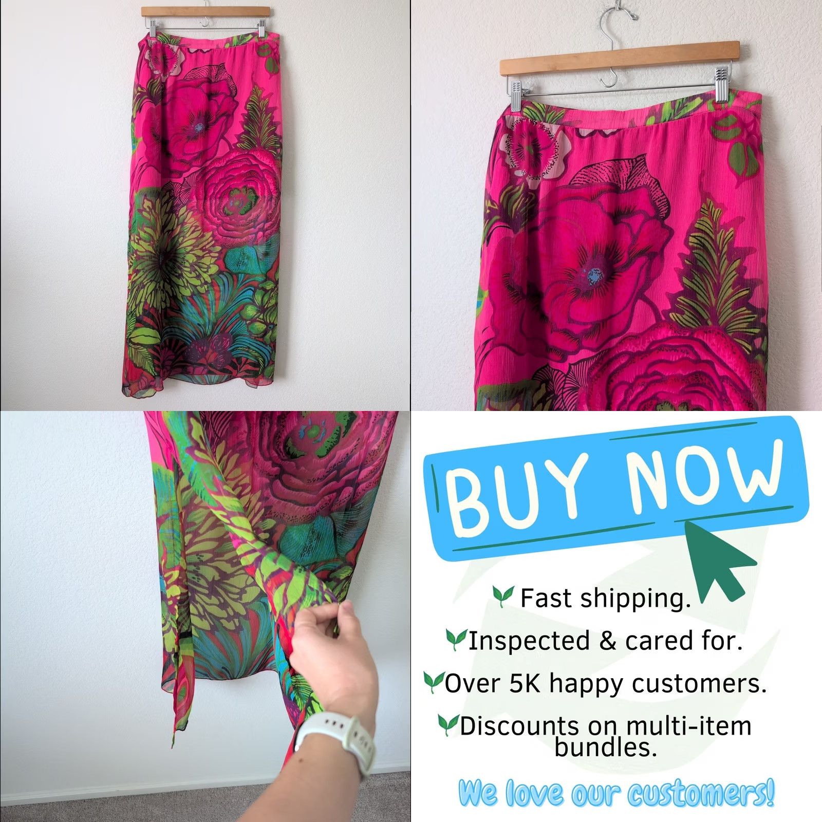 Desigual Desigual Skirt Womens XL Pink Floral Midi Sheer Slits Beachy Vacation Size 40" / US 18 - 8 Thumbnail