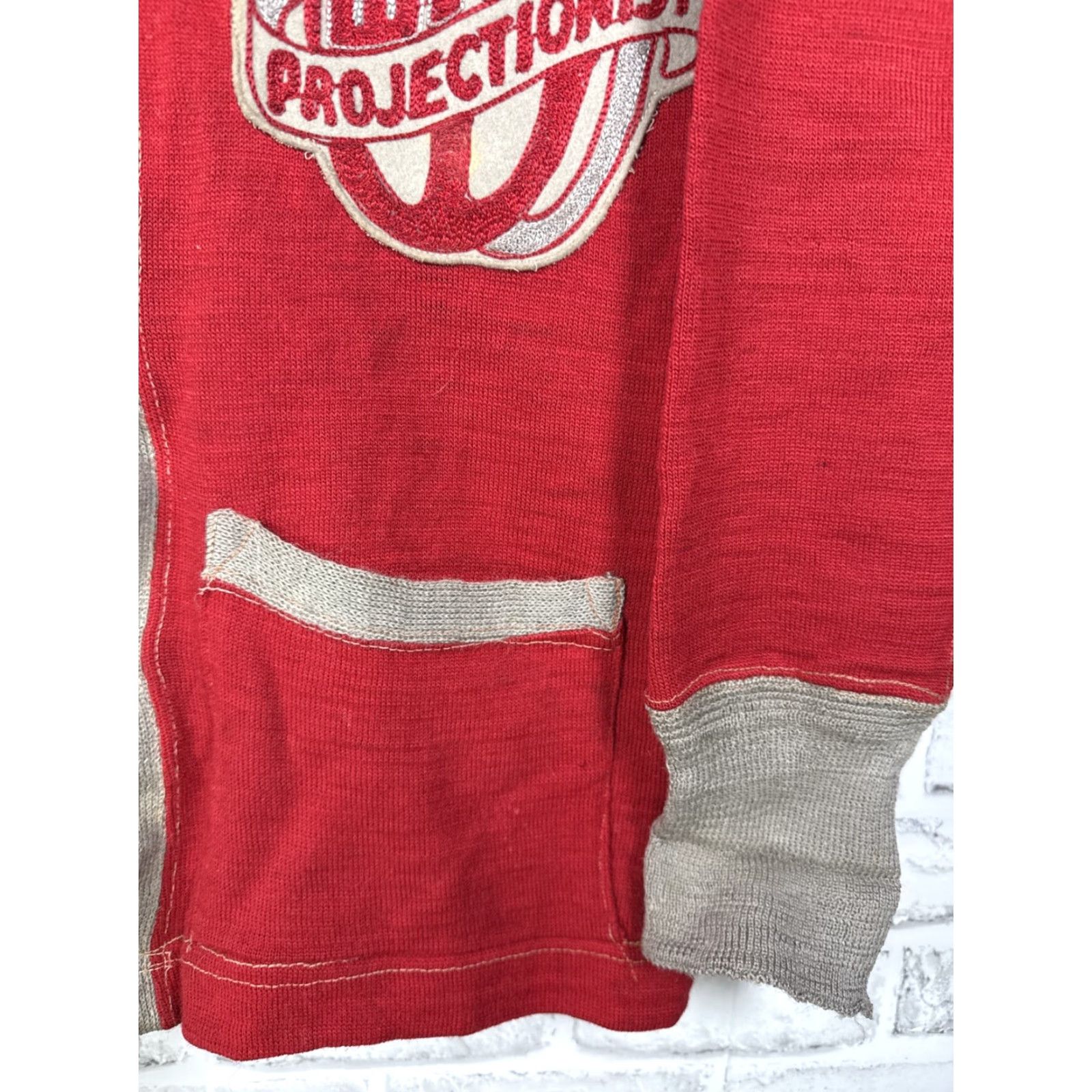 Vintage VTG 1950s Wool Letterman Style MOVIE PROJECTIONIST Sweater Size M Red Size US M / EU 48-50 / 2 - 6 Thumbnail