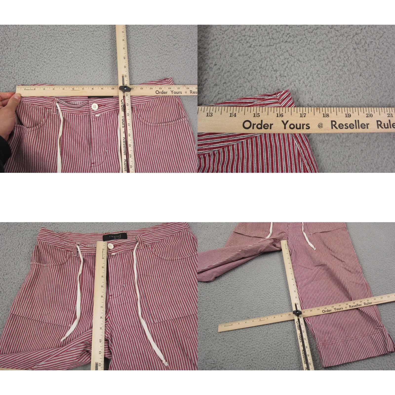Lee VINTAGE Lee Pants Womens 14 Red Striped Cropped Riveted Talon Zip 80s Drawstring Size 36" / US 14 / IT 50 - 8 Thumbnail