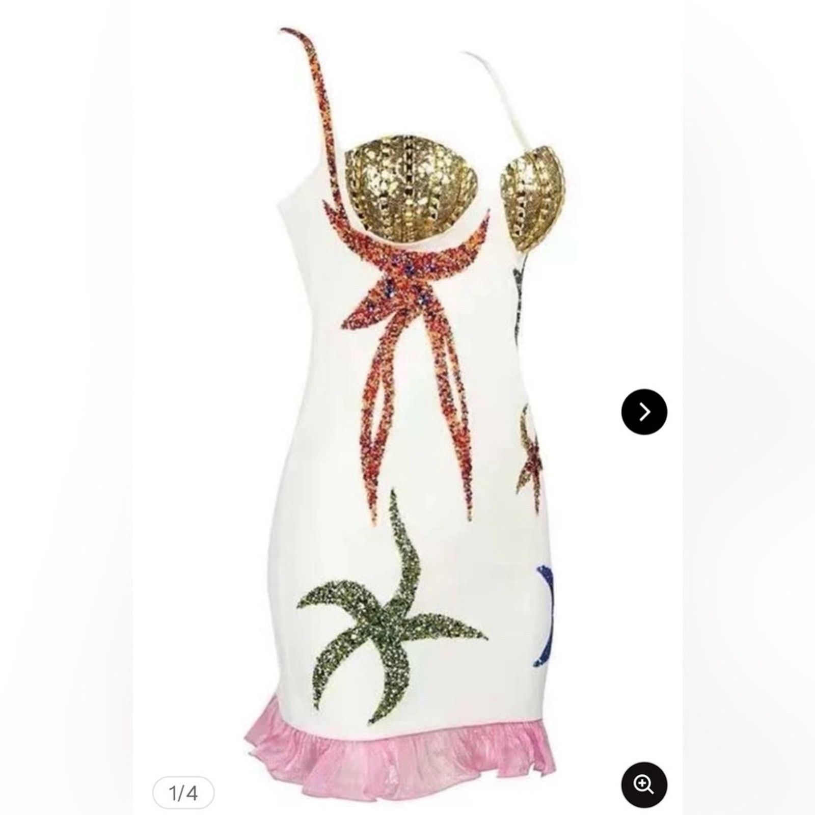 Other White Silk Mini Dress with Colorful Sequin Starfish size S Size S / US 4 / IT 40 - 2 Thumbnail