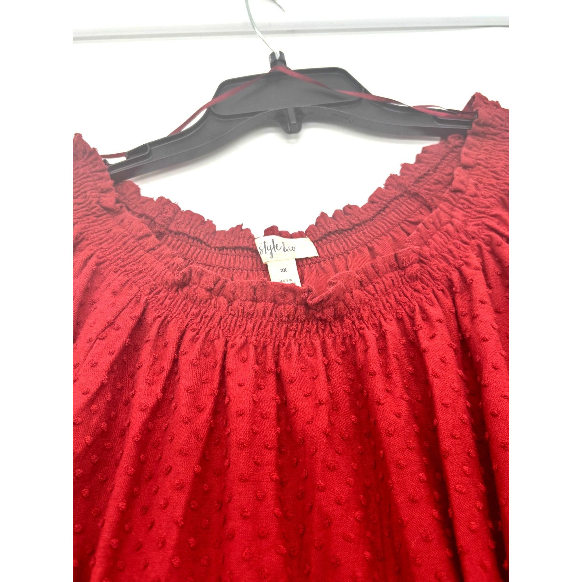 Style & Co Style Co Plus Size Off-the-Shoulder Swiss Dot Top, Merlot, S Size ONE SIZE - 11 Thumbnail