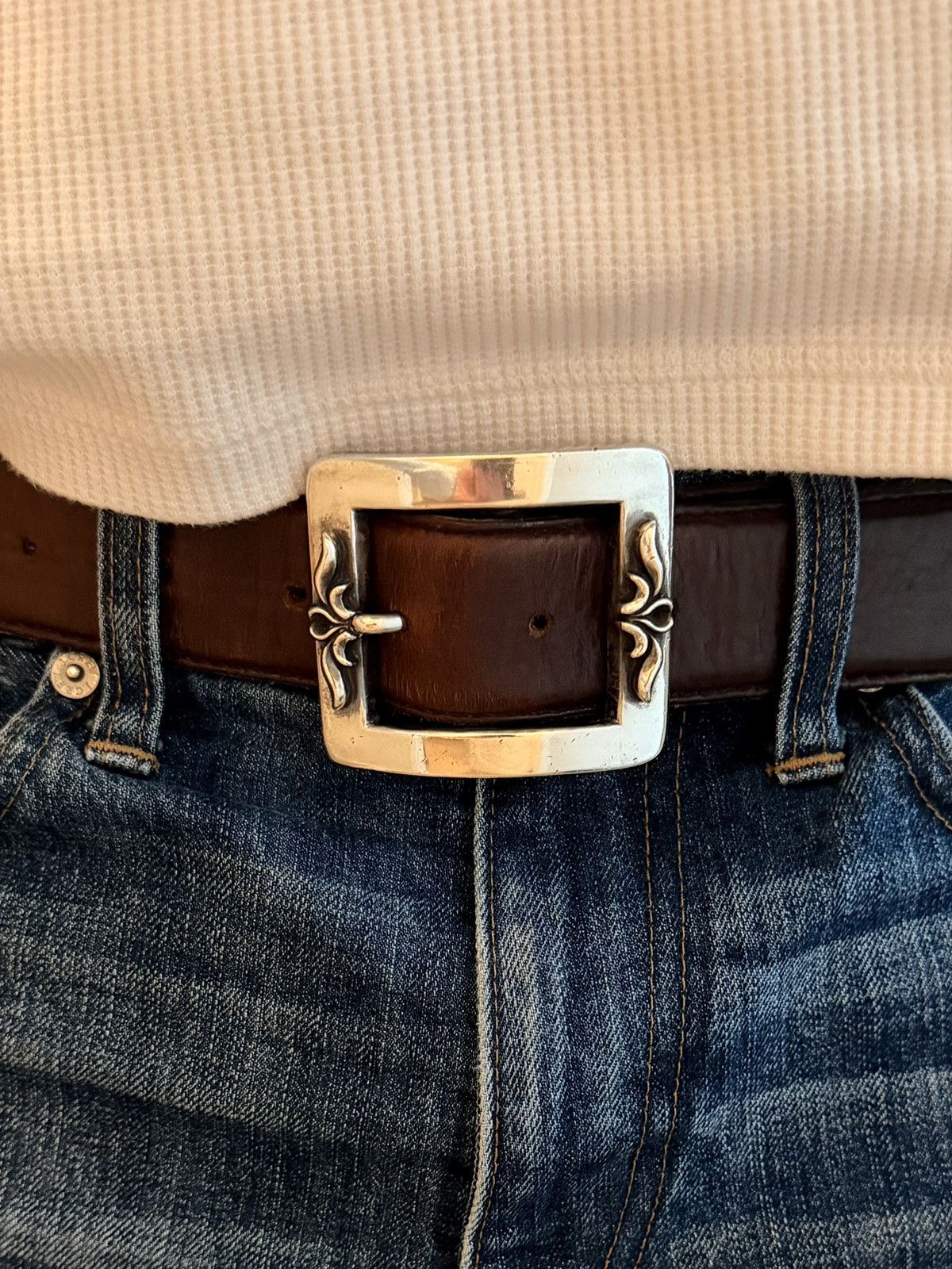 Chrome Hearts Brown OTJ 1.5 Floral Sterling Silver Belt 36