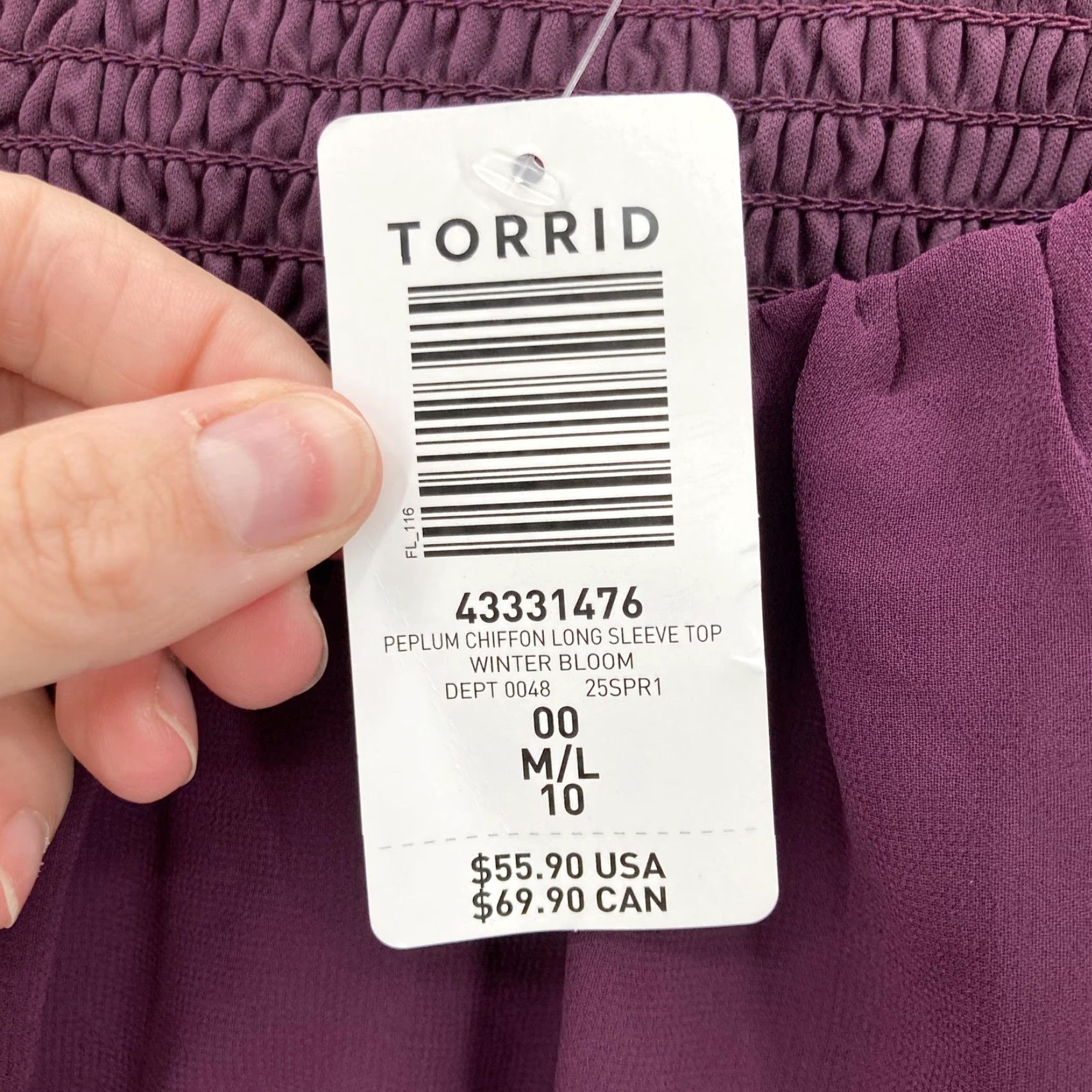 Torrid Torrid Blouse Womens L Purple Fairy Gothic NWT Peplum Chiffon Long Sleeve Tunic History: 00 (M/L) Size L / US 10 / IT 46 - 5 Thumbnail