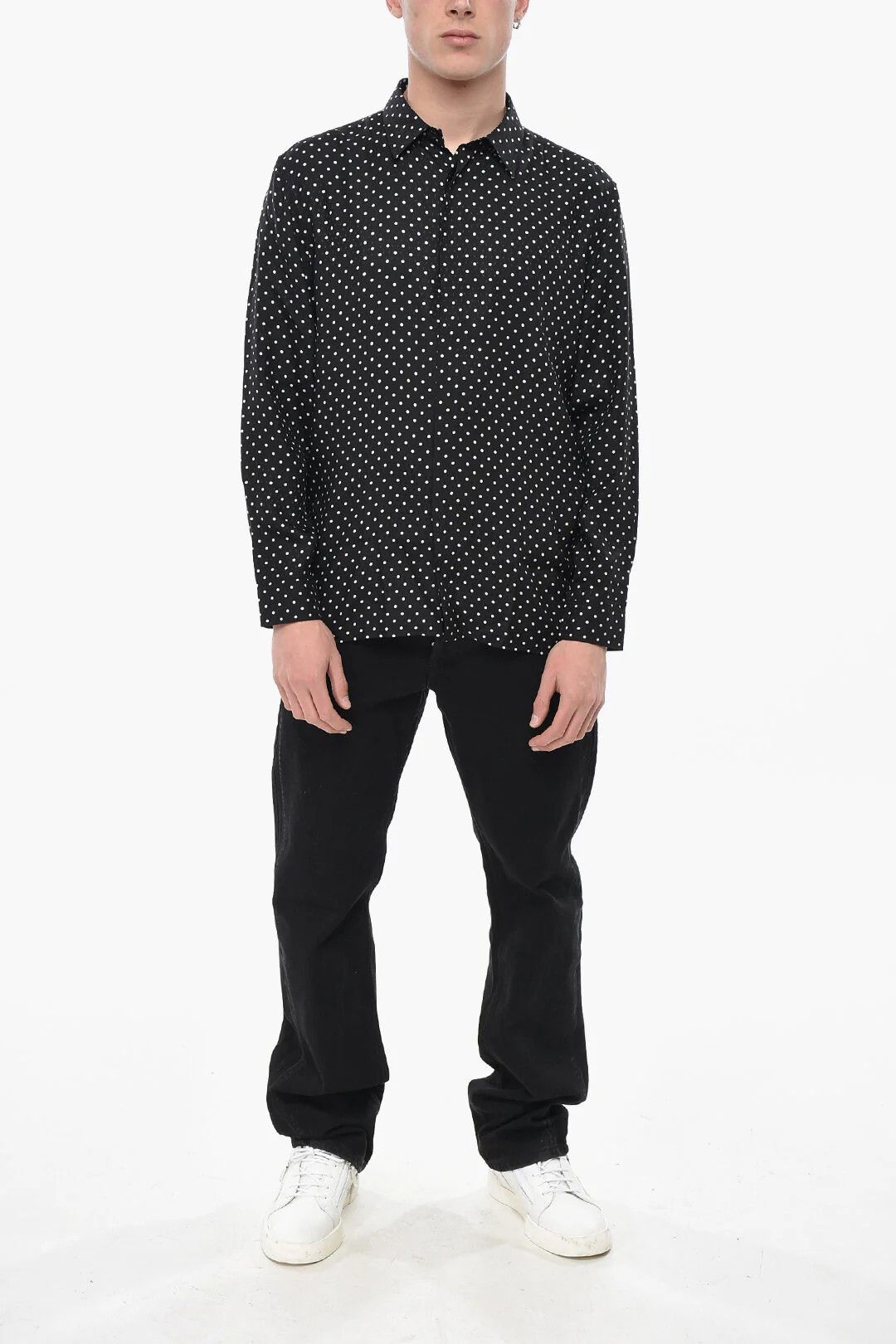 Saint Laurent Paris og1mm0326 Silk Polka-Dot Shirt in Black Size US XXS / EU 40 - 4 Thumbnail