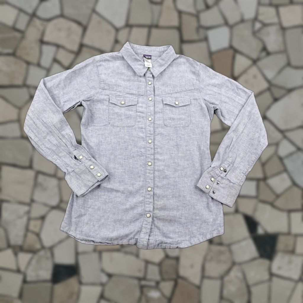 Patagonia Patagonia Shirt Womens 8 Blue Long Sleeve Highlands Pearl Snap Hemp Blend Top Size M / US 6-8 / IT 42-44 - 1 Thumbnail