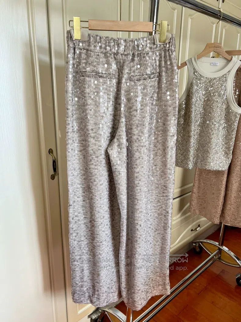 Brunello Cucinelli Brunello Cucinelli Full Sequin Silk Wide Leg Pants Size 26" / US 2 / IT 38 - 6 Thumbnail