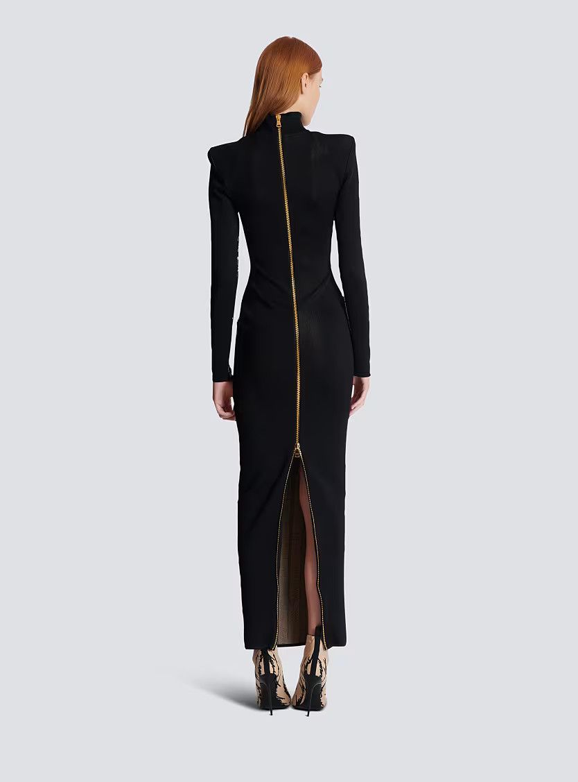 Balmain o1s1wg111225 Long Knit Dress With Body Motif in Beige Size M / US 6-8 / IT 42-44 - 7 Thumbnail