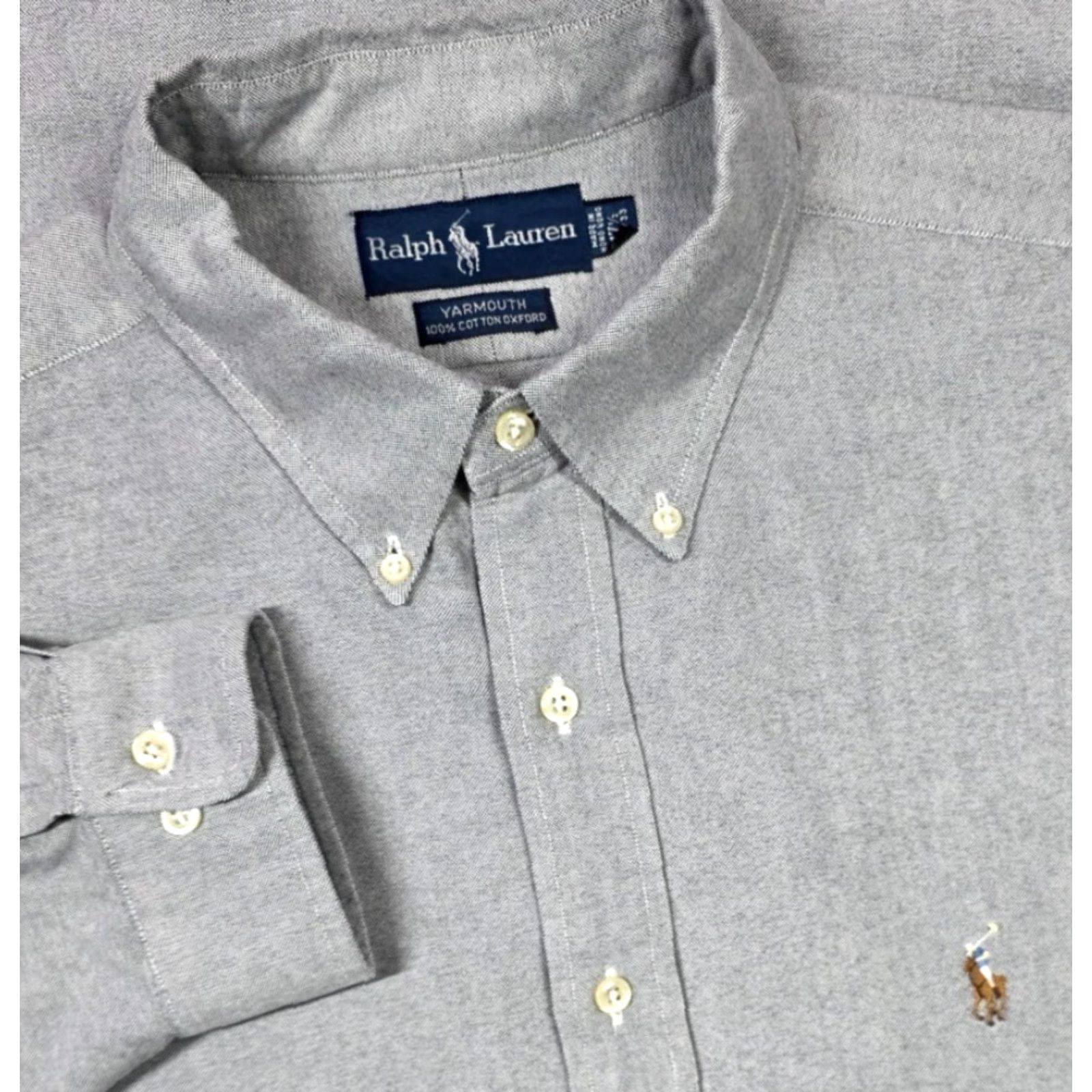 Polo Ralph Lauren VTG Polo Ralph Lauren Men Button-Up Gray 17.5-32/33 Oxford Long Sleeve OCBD, 100% Cotton, Solid, Classic, Preppy, Workwear, 90s, Designer - Mens Size US XXL / EU 58 / 5 - 2 Thumbnail