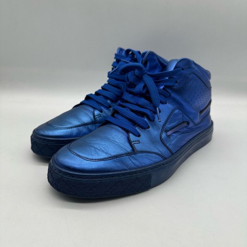 Gucci Gucci Blue Leather High-Top Sneakers for Men 0079 Size US 8 / EU 41 - 1 Thumbnail