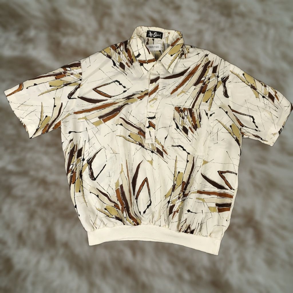 Vintage VINTAGE Alan Stuart Polo Shirt Mens 1X Beige Abstract Short Sleeve Shirt Size US XL / EU 56 / 4 - 1 Thumbnail