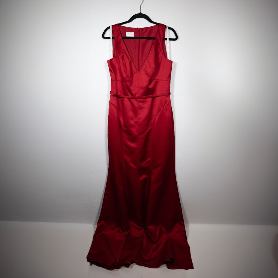 image of Truly Zac Posen Satin Sleeveless Deep V Neck in Red, Women's (Size Medium)