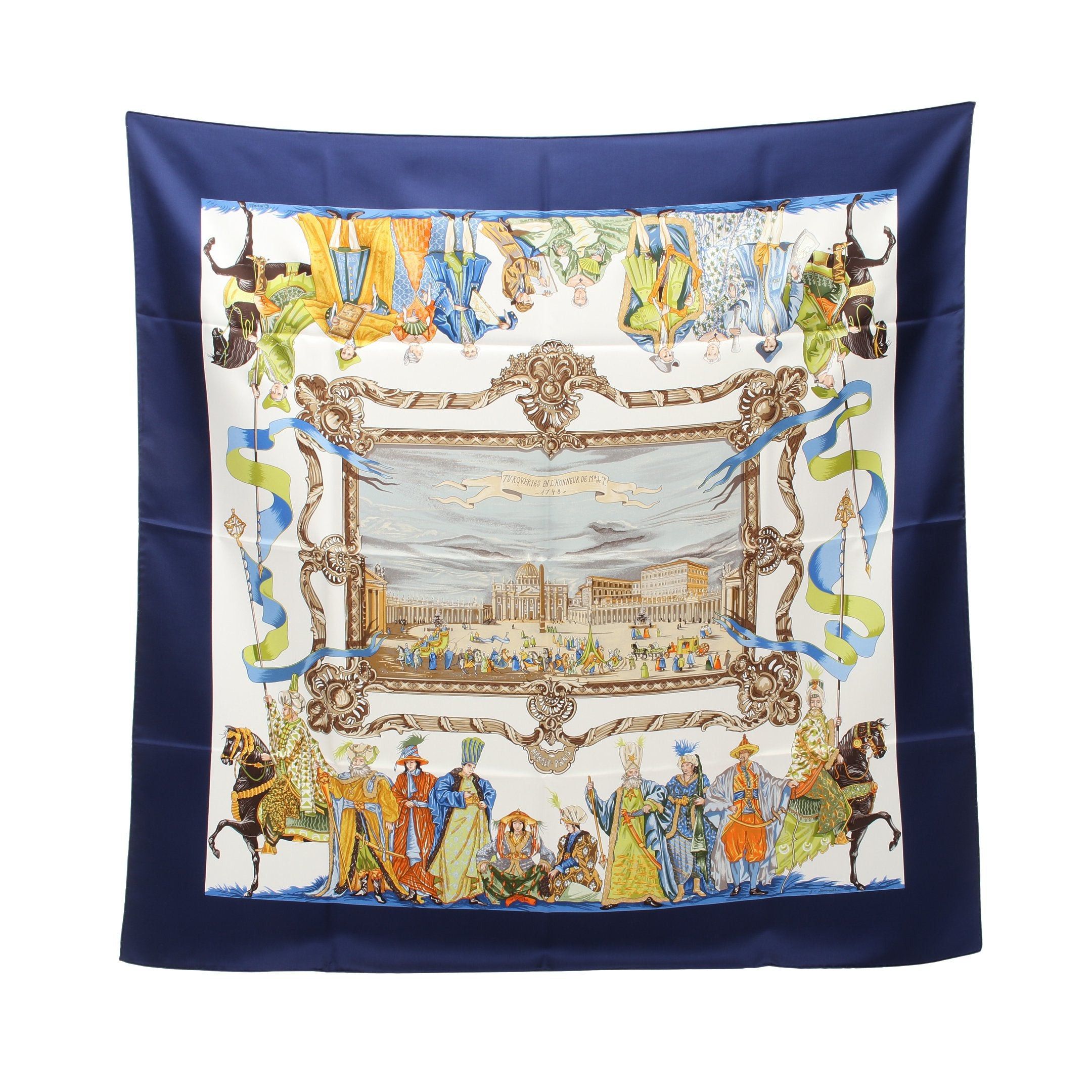Hermes Hermes Carres 90 Turqueries En Lhonneur De Mr T Scarf Silk Navy Multicolor Size ONE SIZE - 1 Thumbnail