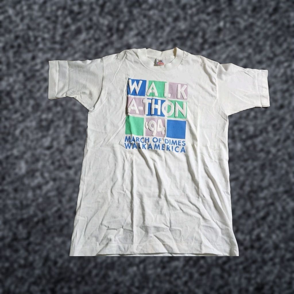 Fruit Of The Loom VINTAGE Fruit of the Loom Mens M T Shirt 1994 90s White Short Sleeve Crew Neck Graphic Print USA Family Picnic March Of Dimes FL Distress Size US M / EU 48-50 / 2 - 1 Thumbnail