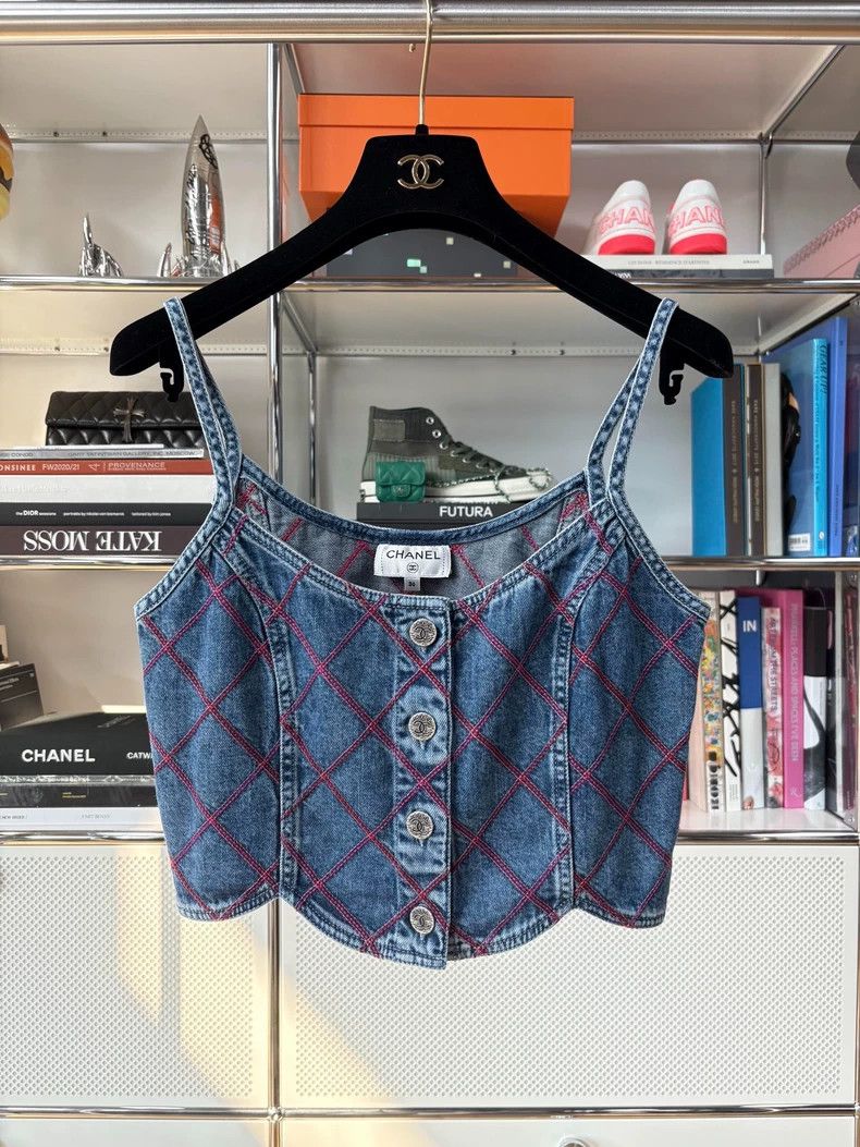 Chanel Chanel 22coco beach diamond checkered denim suspenders Size XS / US 0-2 / IT 36-38 - 1 Thumbnail