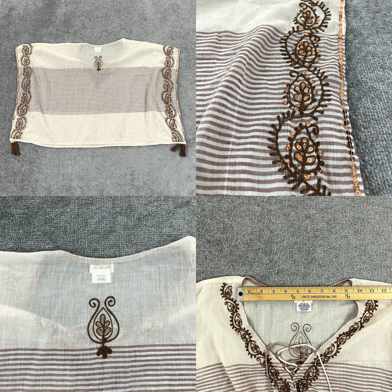 Vintage Lula Soul Women's Vintage Boho Sequin Sheer V-Neck Sleeveless Blouse Medium Brown Festival Casual Size M / US 6-8 / IT 42-44 - 8 Thumbnail