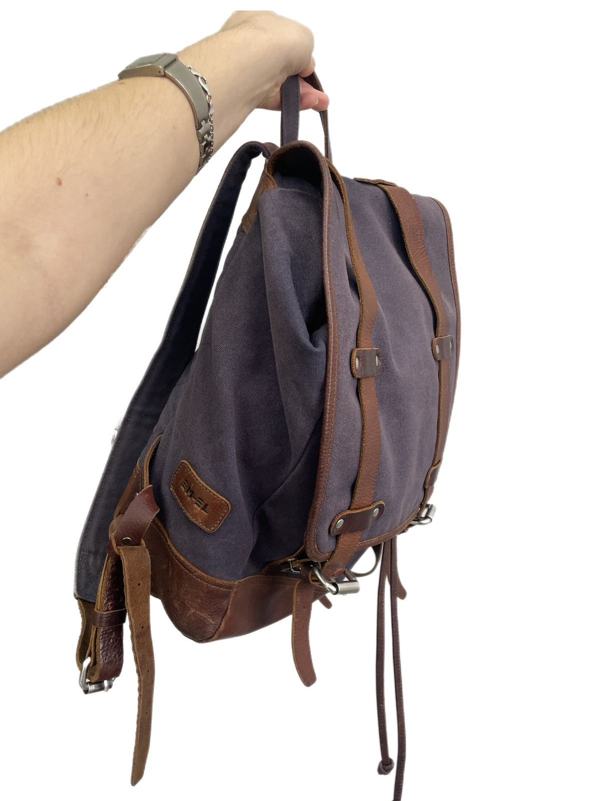 Japanese Brand Diesel style canvas leather backpack Y2K explorer style 90s Size ONE SIZE - 12 Thumbnail