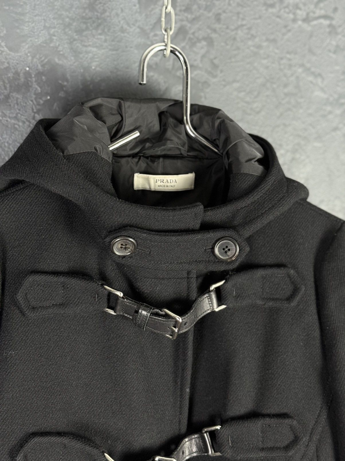 Prada 2000s Prada Women’s Black Buckled Wool Long Duffle Coat Size S / US 4 / IT 40 - 7 Thumbnail