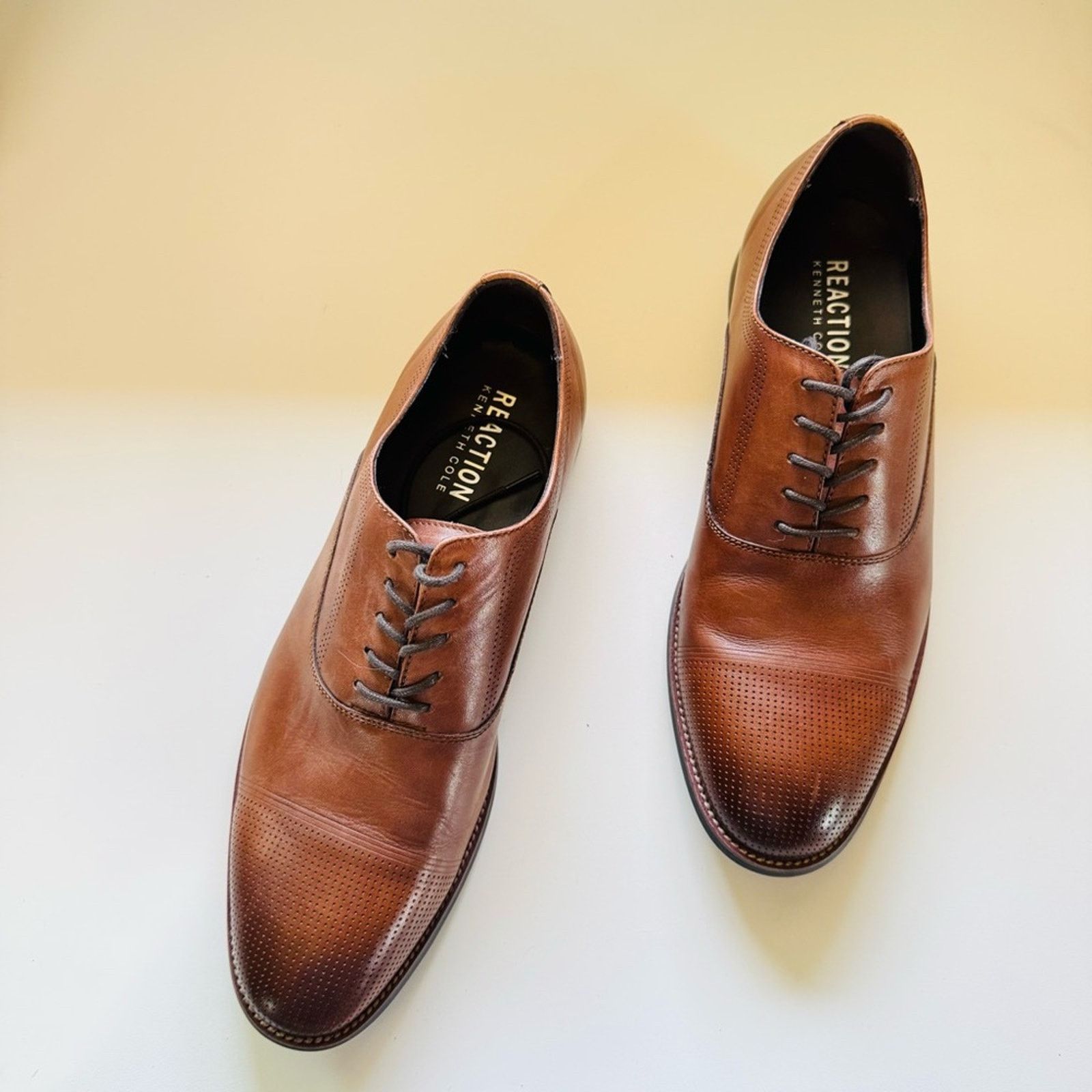 KENNETH COLE Dark Brown Mahogany Leather Derby Oxford Shoes display picture 1