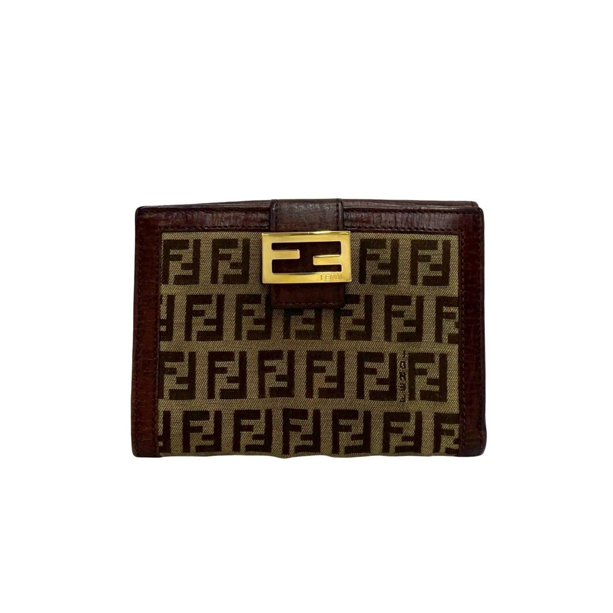 Fendi FENDI Zucchino FF pattern logo hardware canvas leather genuine bi-fold wallet brown 40691 Size ONE SIZE - 1 Thumbnail