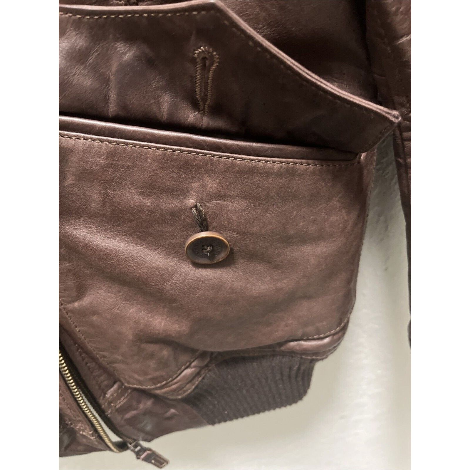 Timberland Timberland Men’s Small Leather Bomber Jacket Brown Ribbed Size US S / EU 44-46 / 1 - 8 Thumbnail