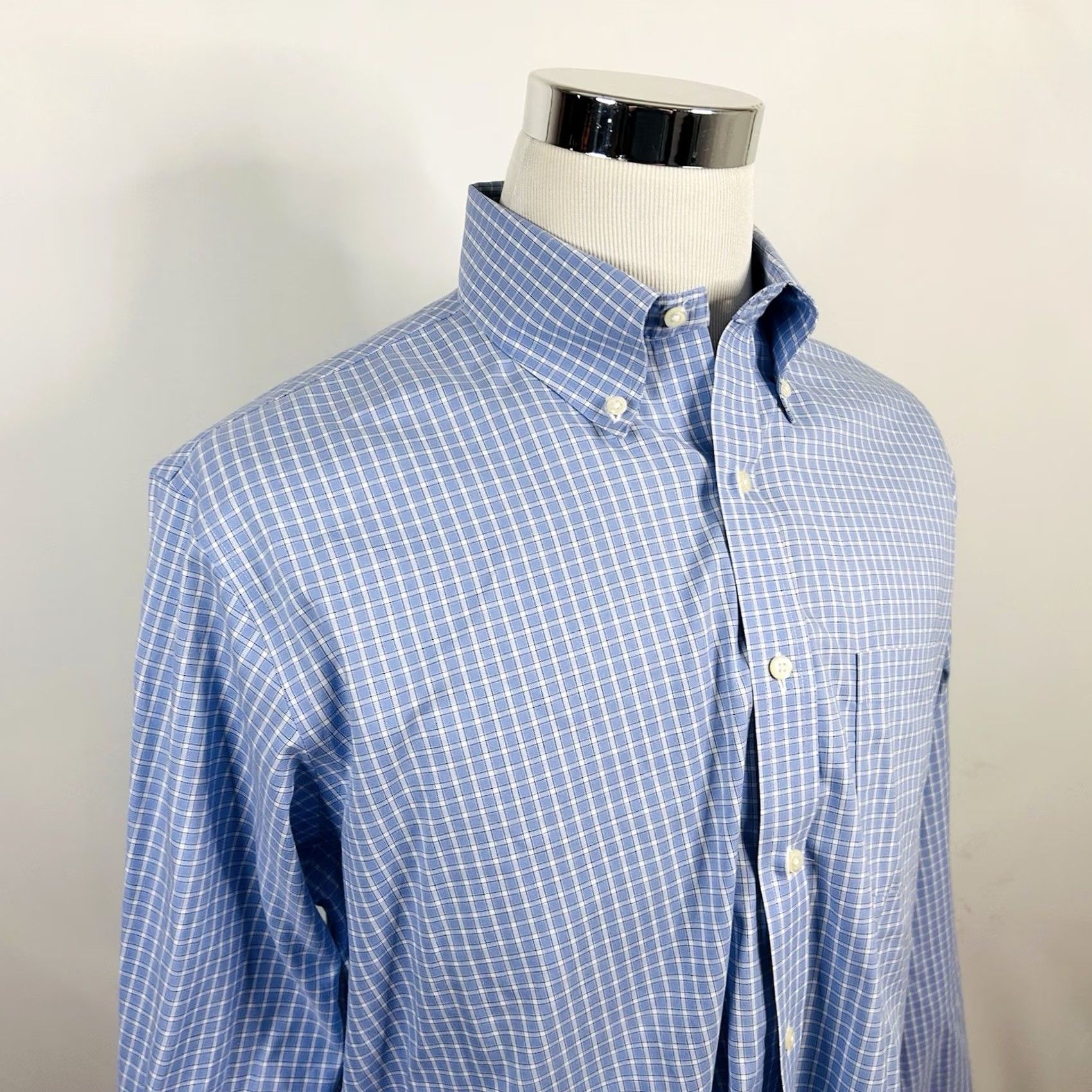Brooks Brothers Brooks Brothers Shirt Dress Shirt 16.5 33 Regent Non Iron Stretch Blue Plaid Cotton Mens Regular Collar Button-Down Barrel Cuff Size 46R - 2 Thumbnail