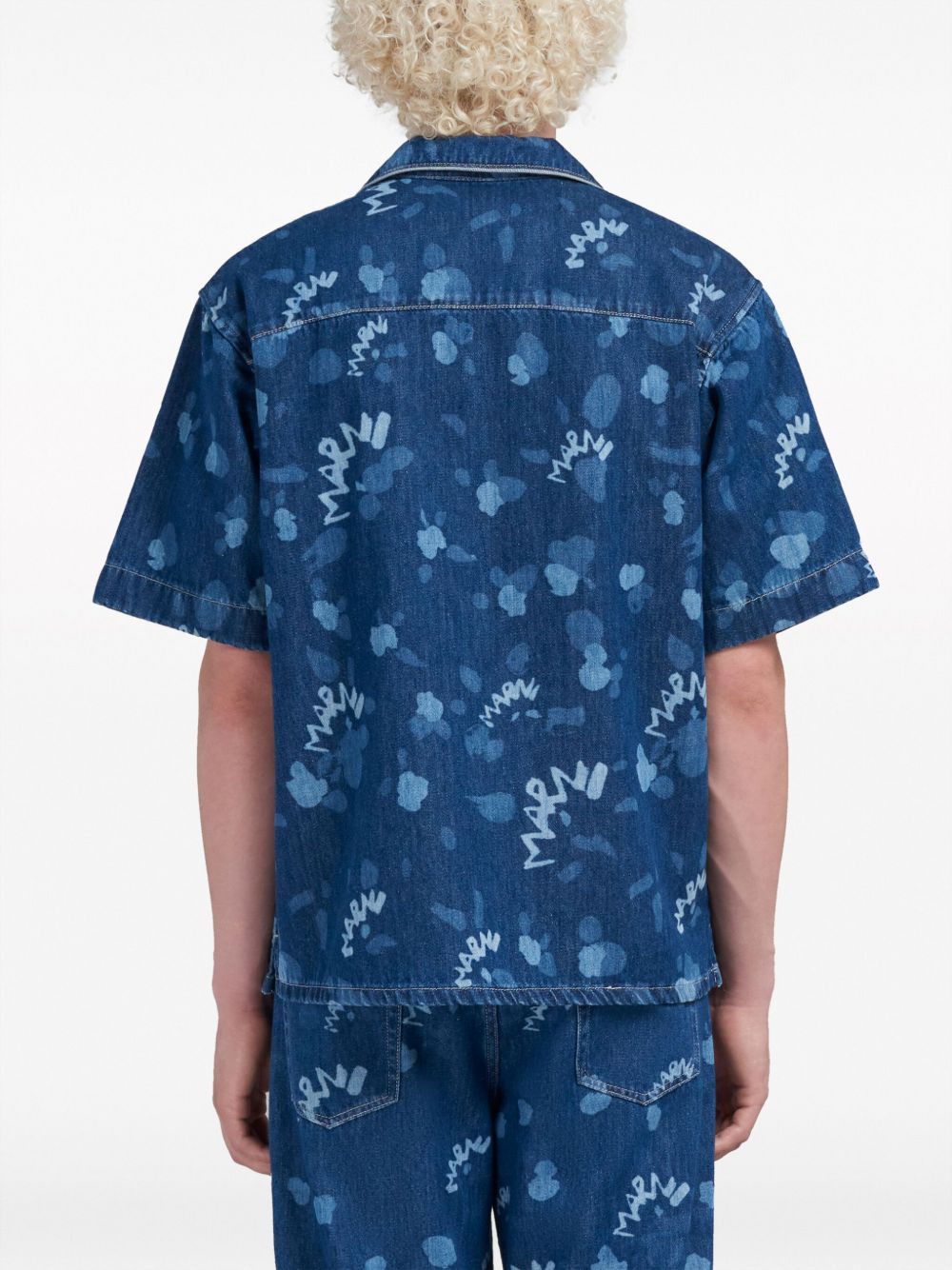 Marni o1w1db10125 Logo-Print Denim Shirt in Blue Size US M / EU 48-50 / 2 - 2 Thumbnail