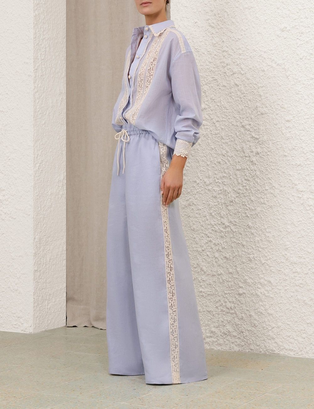 Zimmermann oc11z0126 Everley Lace Trim Pants in Dusty Blue Size 28" / US 6 / IT 42 - 6 Thumbnail