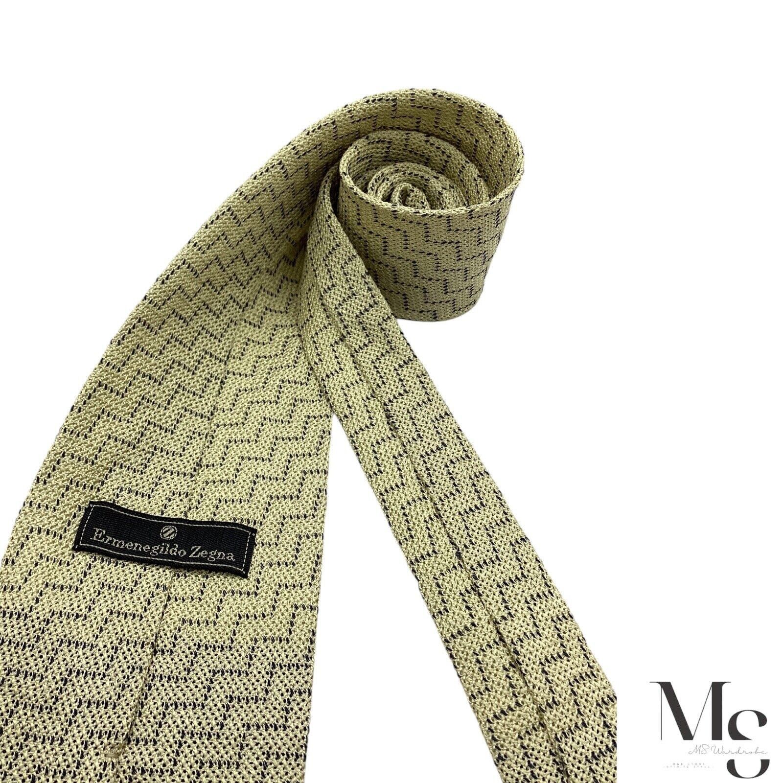 Ermenegildo Zegna Ermenegildo Zegna Beige Zigzag Silk Tie Made In Italy W: 4" Size ONE SIZE - 4 Thumbnail