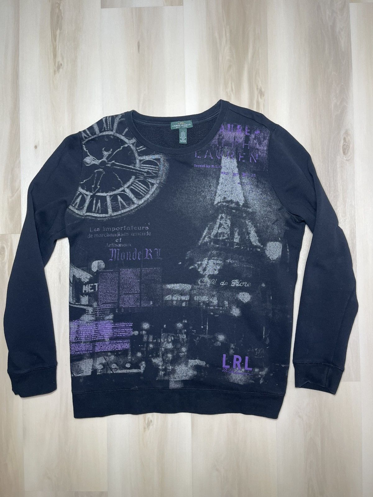 Lauren Ralph Lauren VTG Ralph Lauren LRL Jeans Co Crew Sz L Sweater Paris Print Size L / US 10 / IT 46 - 1 Thumbnail
