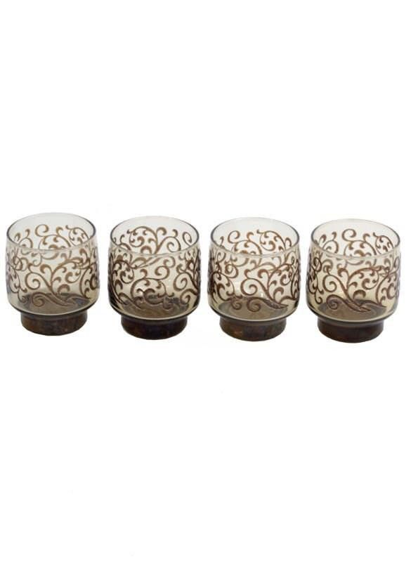 Designer 4 x Retro Brown Swirl Rocks Glasses Barware Vintage circa 60 Size ONE SIZE - 1 Preview