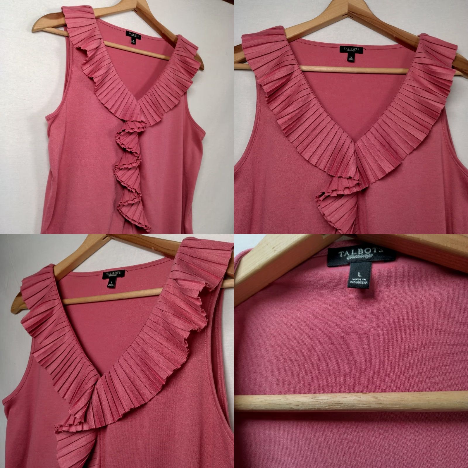 Talbots VINTAGE Talbots Tank Shirt Women L Pink Rose Pleated Trim V-Neck Beachy Feminine 90s/Barbiecore Womens Size L / US 10 / IT 46 - 8 Thumbnail