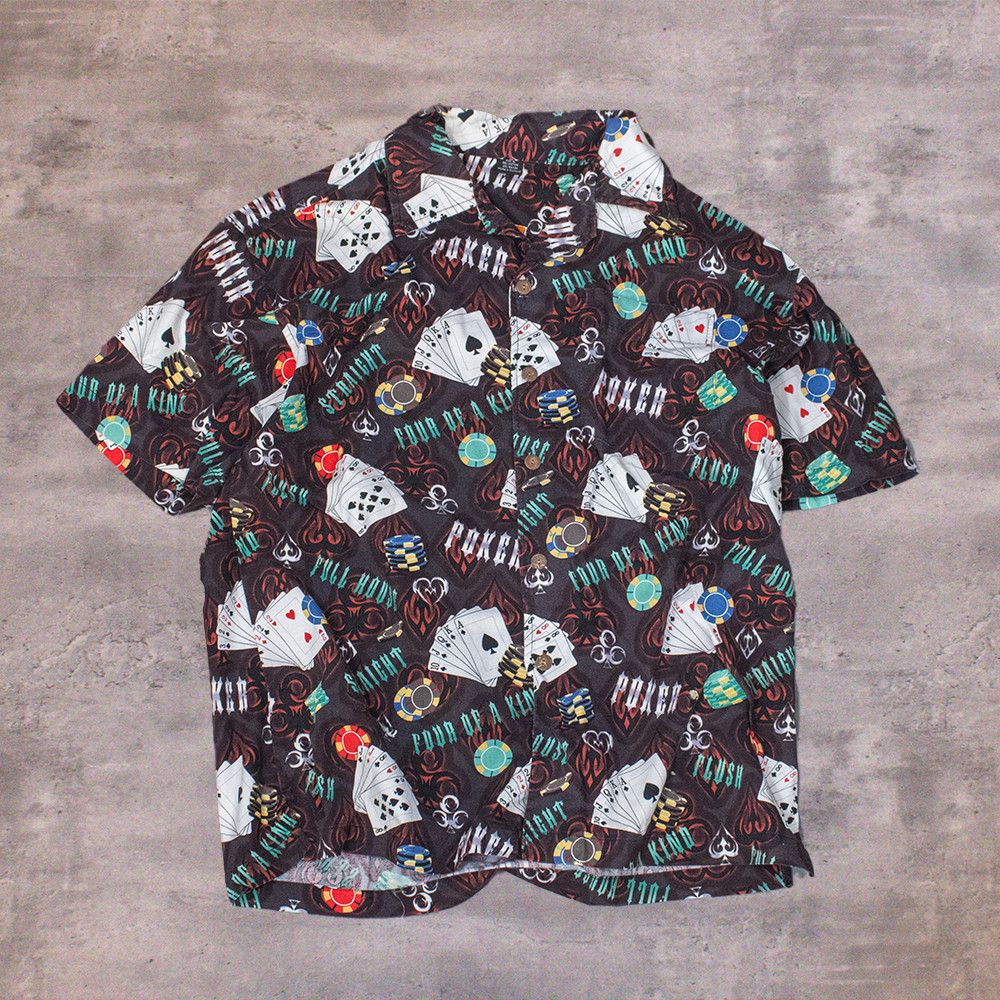 Vintage Y2K 2000s Poker AOP Hawaiian Camp Collar Rayon Shirt Size US L / EU 52-54 / 3 - 1 Thumbnail