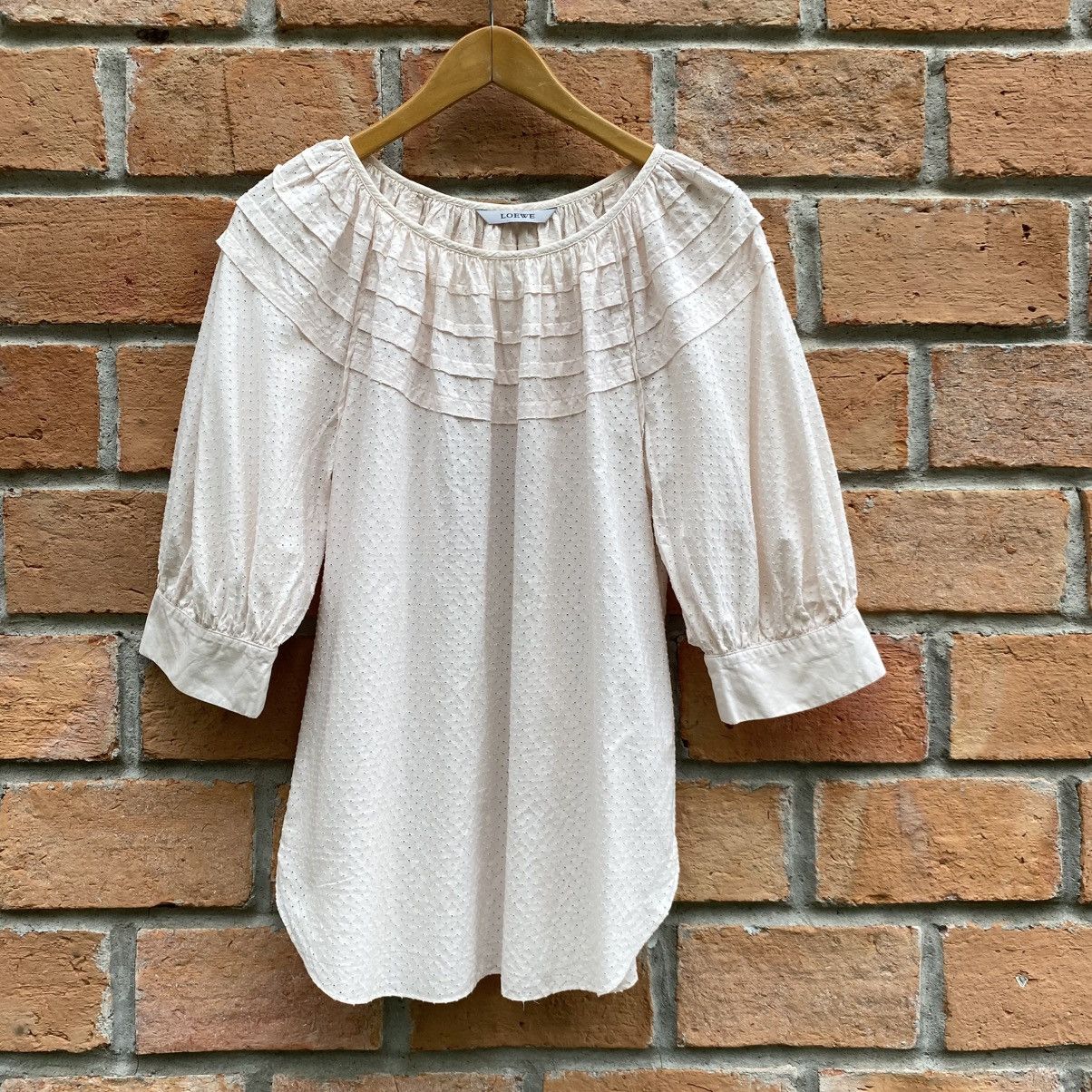Loewe Loewe Light Pink Ruffle Front Blouse with 3/4 Sleeves Size XS / US 0-2 / IT 36-38 - 1 Thumbnail