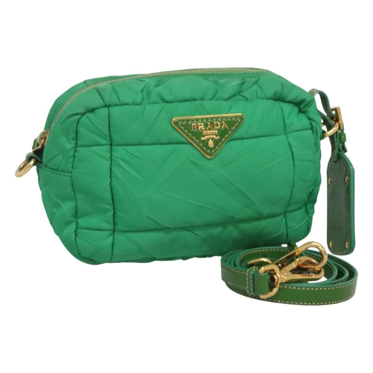 Prada Shoulder Bag Nylon Green Gold Auth 92078 in Green/Gold, Women's