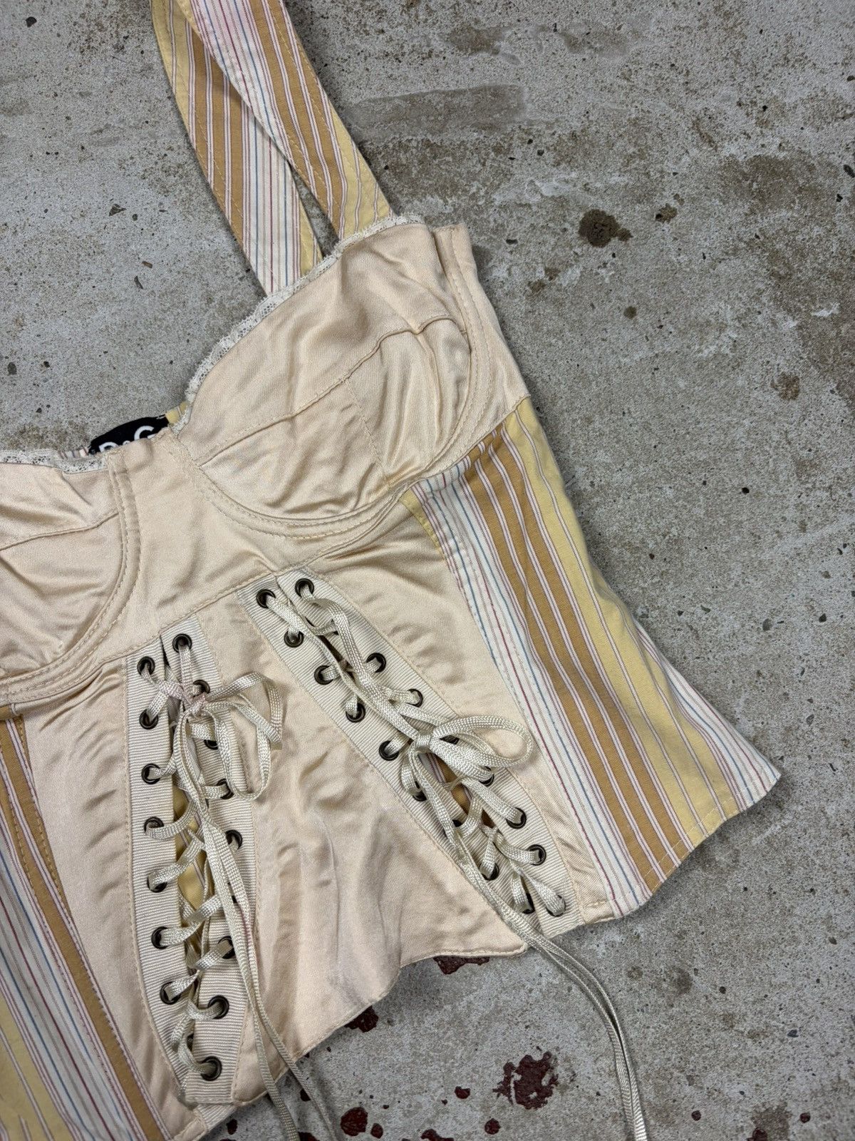 Dolce & Gabbana Vintage 2000s Dolce & Gabbana Lace Up Corset Top Striped Size XS / US 0-2 / IT 36-38 - 5 Thumbnail
