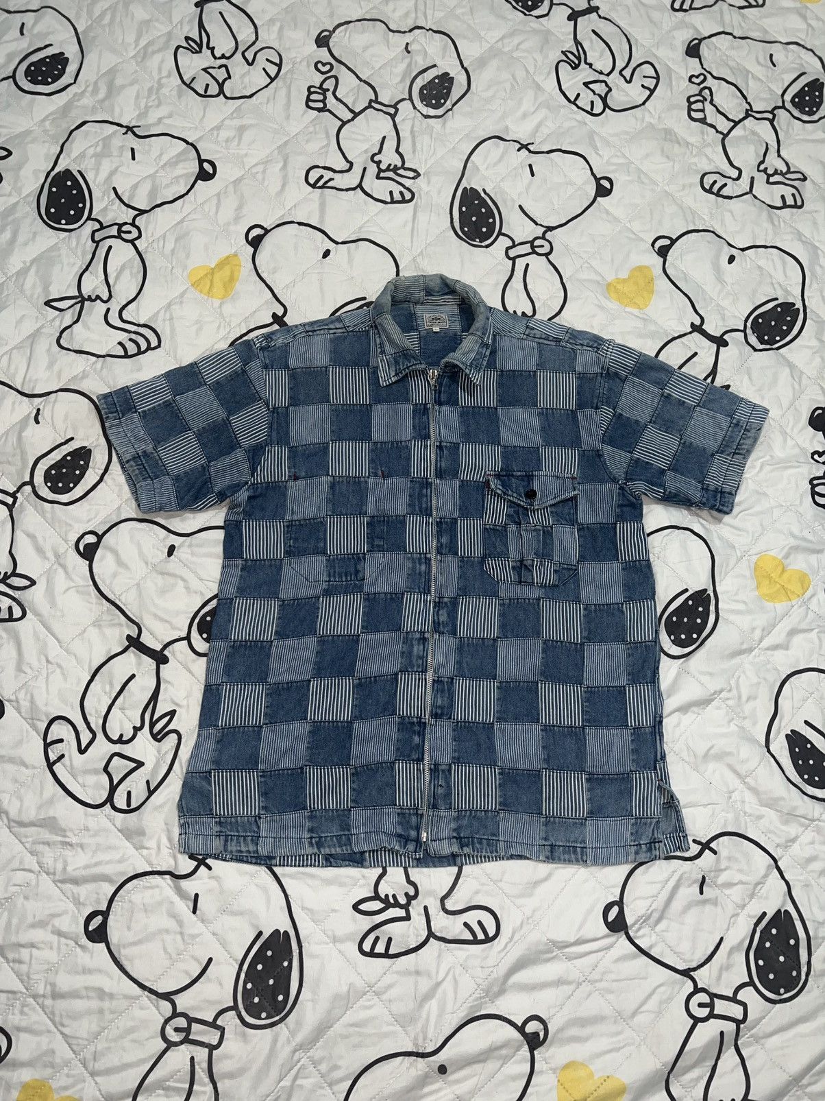 Kapital 1990s Kearney - Hickory Patchwork Boro Denim Zipper Shirts Size US L / EU 52-54 / 3 - 2 Thumbnail