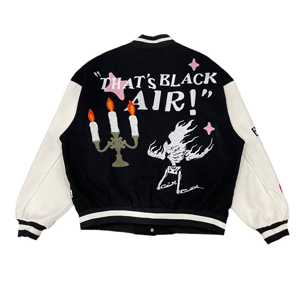 Japanese Brand Black Air Wool Snap Button Varsity Bomber Jacket Size US L / EU 52-54 / 3 - 1 Thumbnail