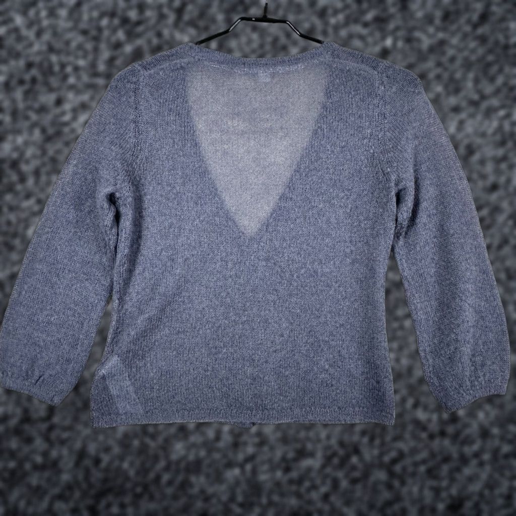 Boden Cardigan Sweater Womens 8 Gray/Blue Mohair Wool Blend Knit V-Neck Long Sleeve Raglan Pocket Button Classic