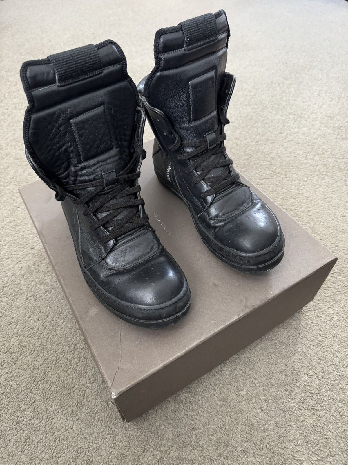 SS14 Rick Owens Triple Black Geobasket High Top Sneakers