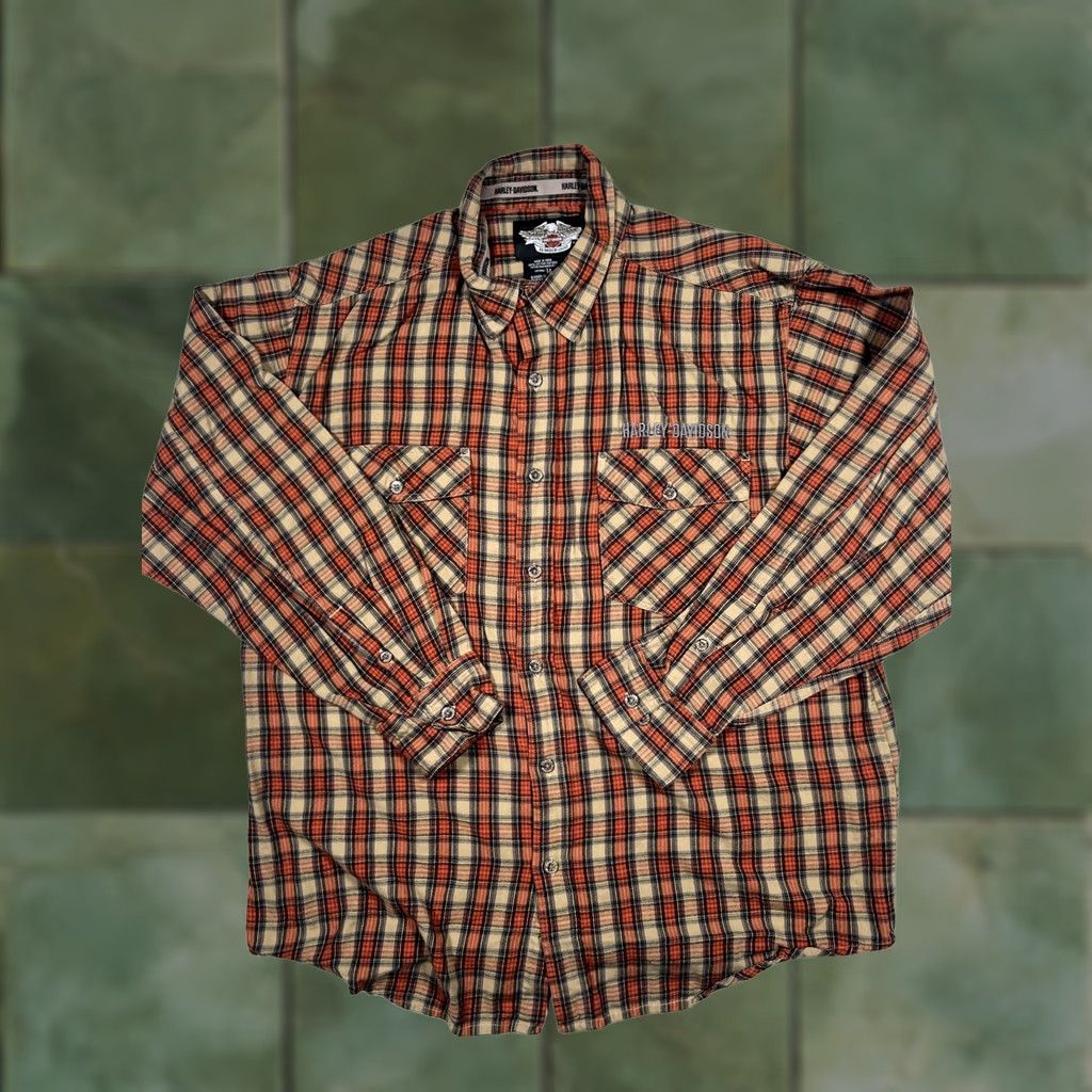 Harley Davidson Harley-Davidson Shirt Mens L Orange Plaid Flannel Button Up Embroidered Long Sleeve Casual Size US L / EU 52-54 / 3 - 1 Thumbnail