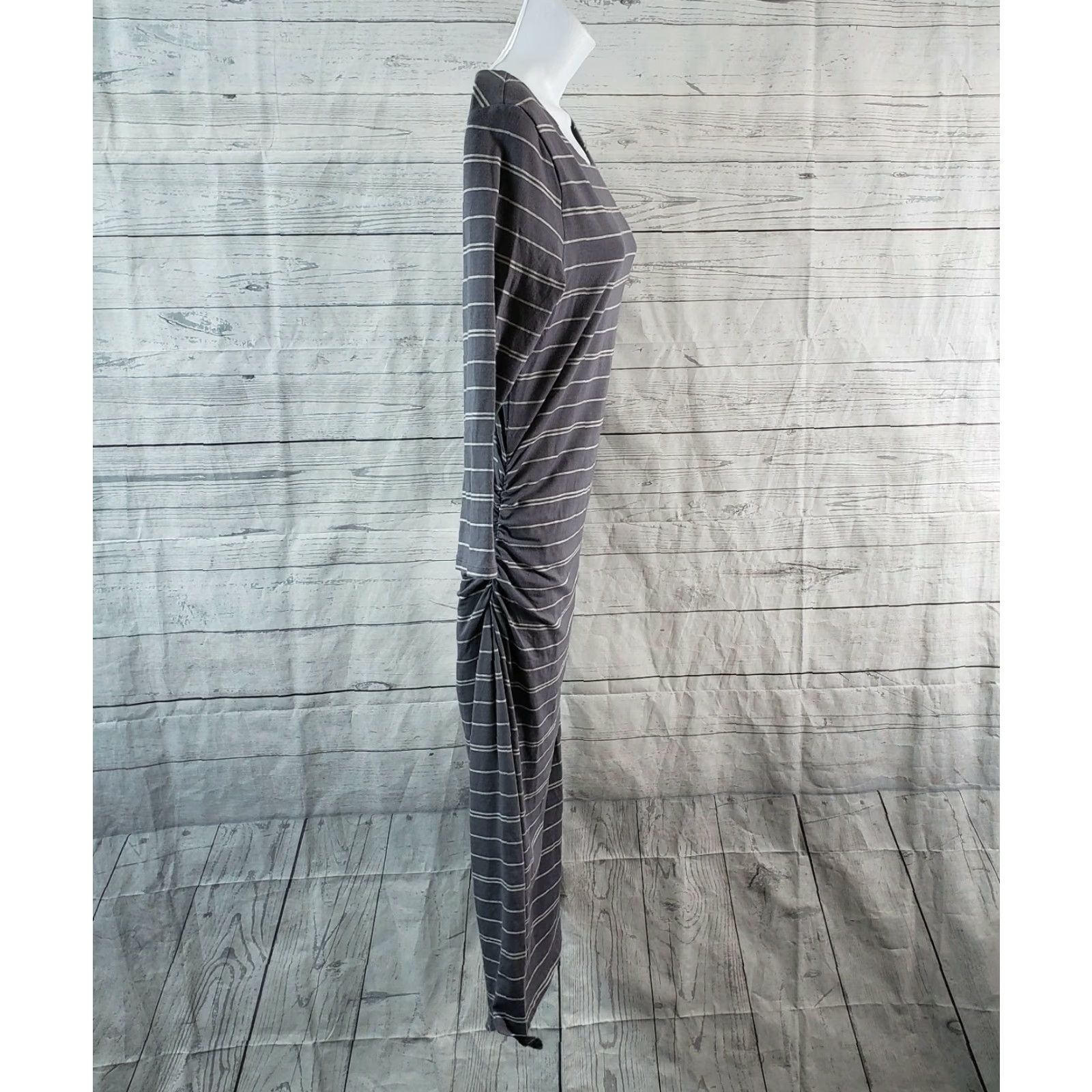 Athleta Athleta Striped Midi Dress Womens Small Gray 3/4 Sleeve Scoop Back Casual Cotton Blend Sheath Size S / US 4 / IT 40 - 4 Thumbnail