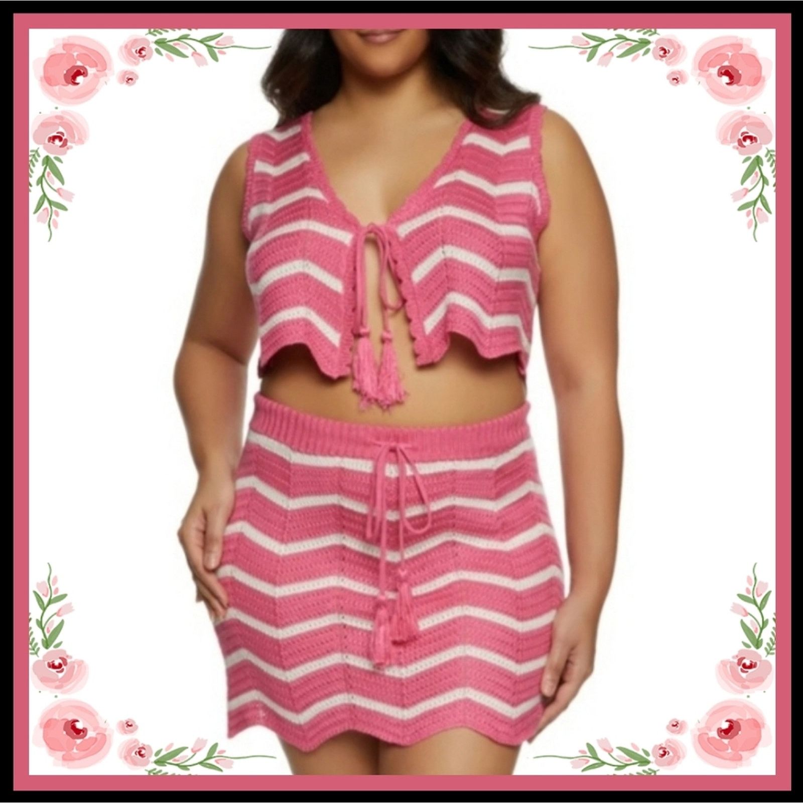 Almost Famous PINK & WHITE CROCHET ☆ VEST & SKIRT ☆ 2 PIECE SET ☆ 2x ☆ NWT Size XXL / US 16-18 / IT 52-54 - 1 Thumbnail