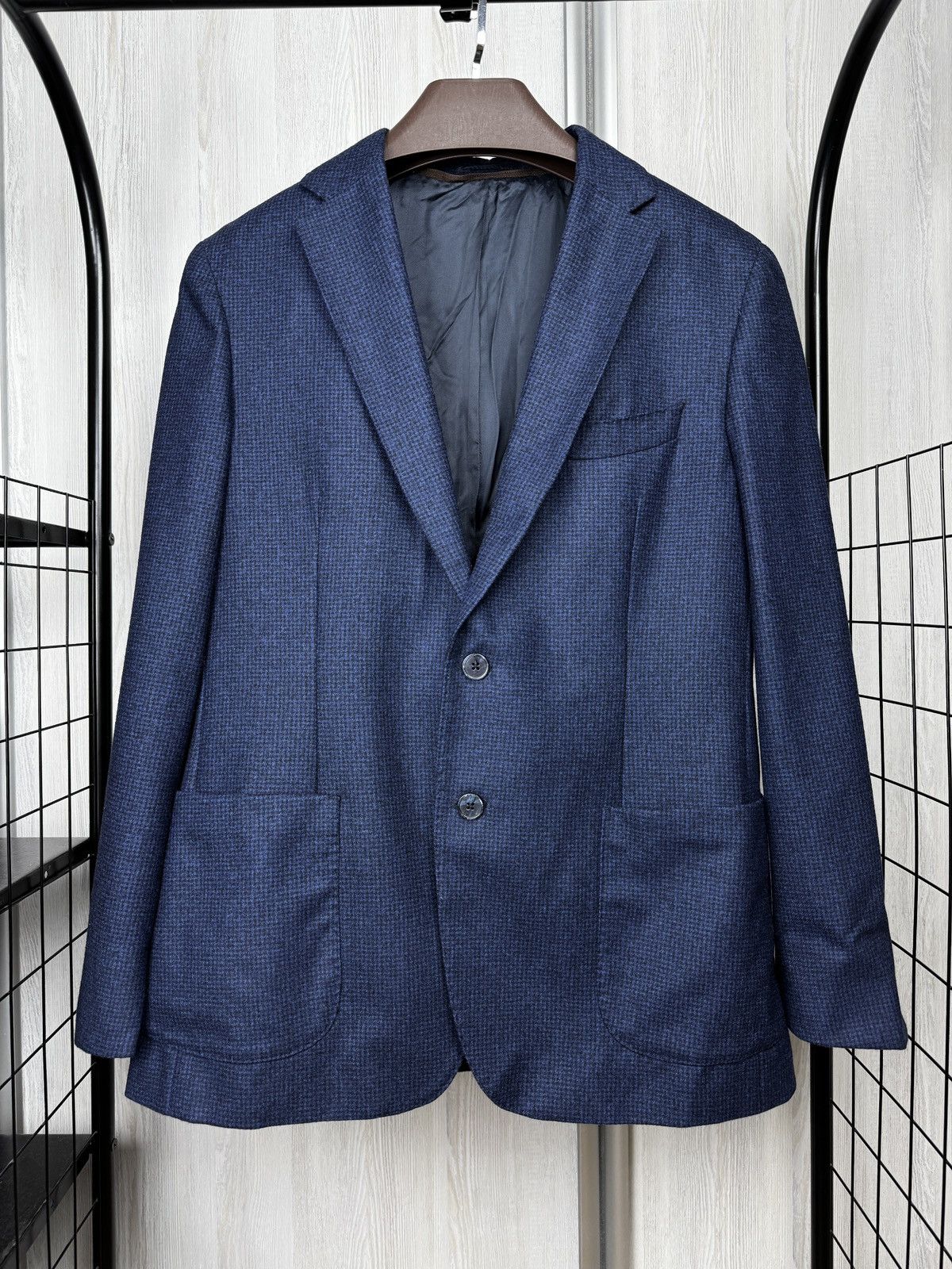 Boggi Boggi Milano Blue checkered houndstooth wool blazer Size 40R - 2 Thumbnail